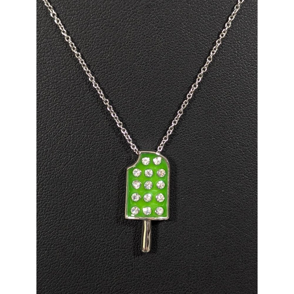 Lia Sophia Limesicle Popsicle Ice Cream Necklace Green Crystal Pave‎ 18 in